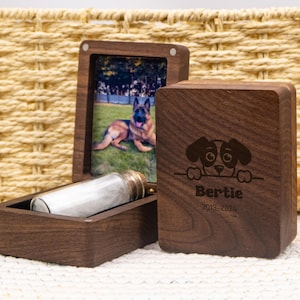 Personalized Custom Engraved Pet Urn Box, Wooden Keepsake for Dog Cat Fur Ashes, Handmade Sympathy Gift for Pet Loss