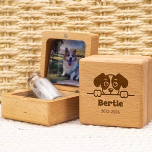 Personalized Wooden Pet Memorial, Custom Engraved Keepsake for Fur, Ashes, Hair, Teeth, Sympathy Gift for Dog Cat Loss, Dog Cat Owners