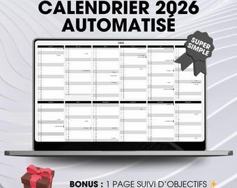 2026 Digital & Printable Calendar FR | GoogleSheets, PDF | Annual + Monthly View | Public Holidays + School Holidays | Seasons Cosy Beige