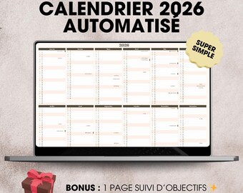 2026 Digital & Printable Calendar FR | GoogleSheets, PDF | Annual + Monthly View | Public Holidays + School Holidays | Seasons Cosy Beige