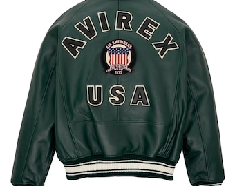 Men's Avirex Bomber American Flight Jacket 100% Lamb Leather Jacket