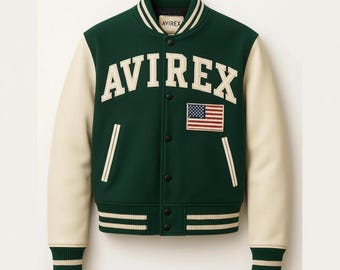 Chaqueta de cuero de lana Avirex Real Bomber American Flight para hombre