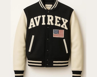Chaqueta de cuero de lana Avirex Real Bomber American Flight para hombre