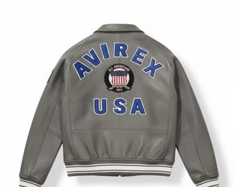 New Avirex Men's Bomber Jacket American Flight Cowhide Leather Style Jacket