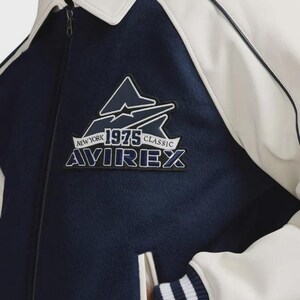 New Avirex The Legend American Flight Leather Jacket Mens Classic Blue Varsity Style Bomber Jacket image 4