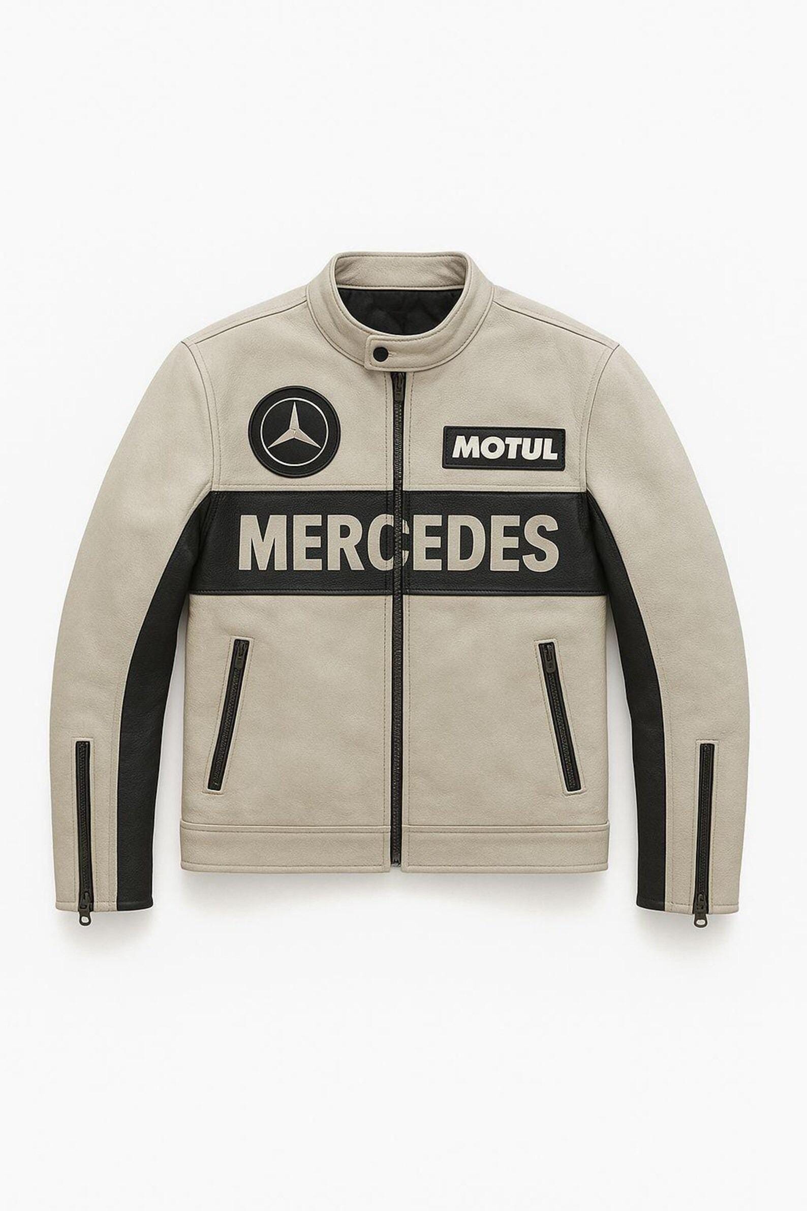 Mercedes Benz White Leather Genuine Racing Motorcycle Biker Style