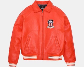 Chaqueta de vuelo americana Avirex Real Bomber para hombre, 100 % piel de cordero