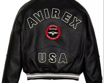 Chaqueta de aviador Avirex de piel de vaca auténtica para hombre, estilo americano