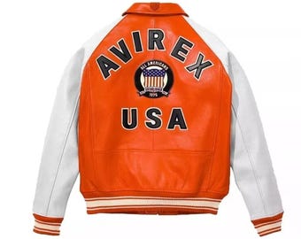 Chaqueta bomber de piel de cordero Avirex USA, estilo aviador americano