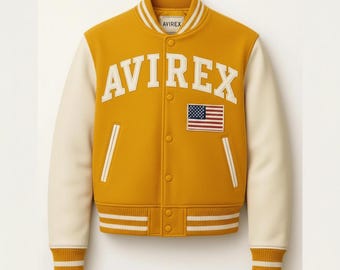 Chaqueta de cuero de lana Avirex Real Bomber American Flight para hombre