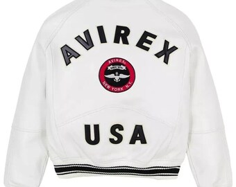 Chaqueta bomber de cuero auténtico Avirex para hombre, estilo aviador americano