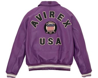 Chaqueta bomber de cuero auténtico Avirex para hombre: estilo americano