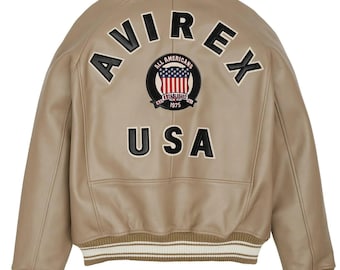 Chaqueta bomber de cuero auténtico Avirex para hombre, estilo aviador americano