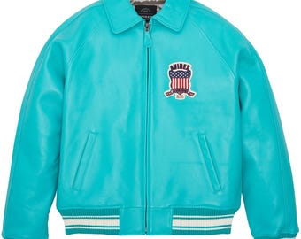 Men's Blue Avirex Real Leather Bomber Jacket American Flight Style Jacket