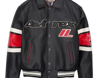 Chaqueta bomber de cuero auténtico Avirex para hombre, estilo aviador americano