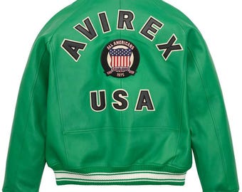 Chaqueta de vuelo americana Avirex Real Bomber para hombre, 100 % piel de cordero