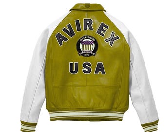 Nueva chaqueta bomber Avirex para hombre, American Flight, de piel de vaca.