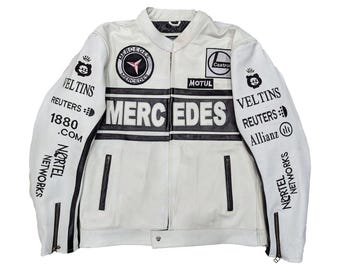 Mercedes White Leather Genuine Cowhide Biker Motorcycle Leather Jacket