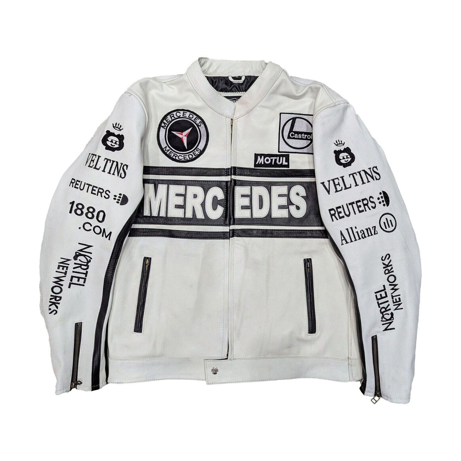 Mercedes White Leather Genuine Cowhide Biker Motorcycle Leather