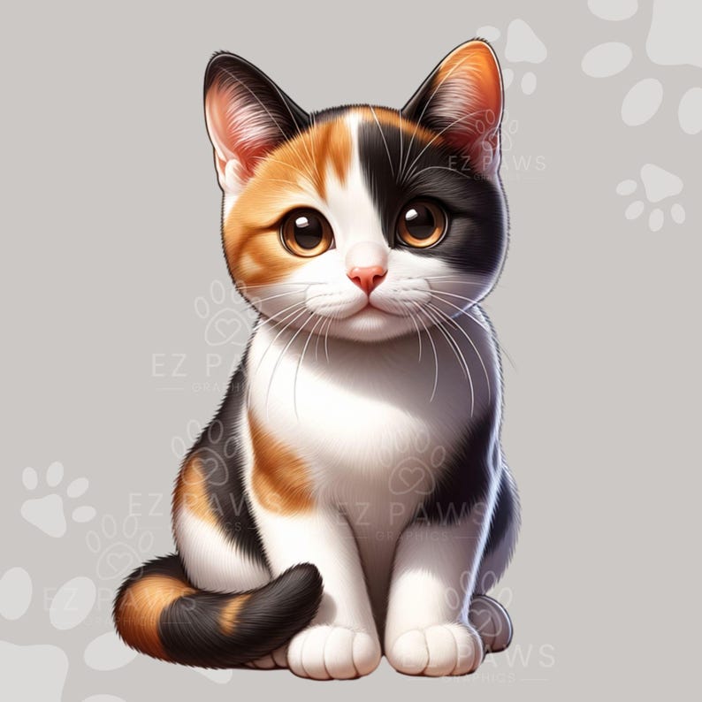Cats Clipart, 5 PNG Adorable Calico Cat Graphics, Cute Calico Cat ...