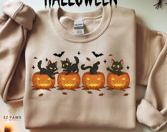 Halloween Black Cats in Pumpkins PNG, Spooky Graphic (Digital Download)