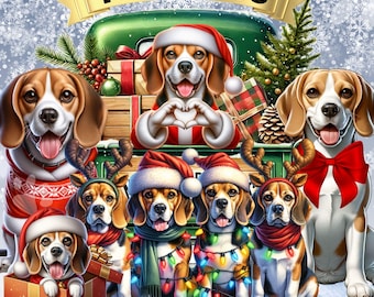 Julbeagle Clipart-paket: Julhund PNG-grafik (Kommersiellt bruk, digital nedladdning)