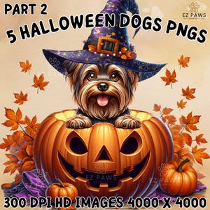Halloween Dogs Pumpkins Clipart 2, 5 PNG Adorable Spooky Graphics, Cute Dog Breeds Cartoon,Instant Digital Download, Commercial Use Allowed