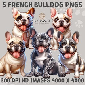 Dogs Clipart, 5 PNG Adorable French Bulldog Graphics, Cute Frenchie Dog Breeds Printables, Instant Digital Download, Commercial Use Allowed