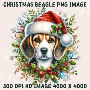 Kerstbeagle-clipart PNG: vakantiehondafbeeldingen (commercieel gebruik toegestaan, digitale download)
