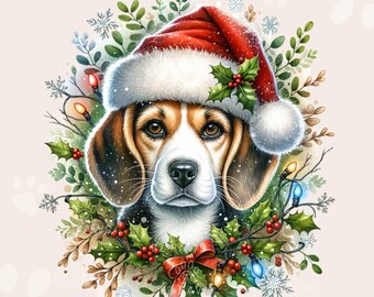 Julbeagle Clipart PNG: Julhundgrafik (Kommersiell användning tillåten, digital nedladdning)