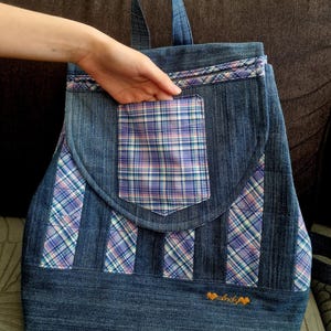 Upcycled Denim & Shirt Fabric Backpack – One of a Kind