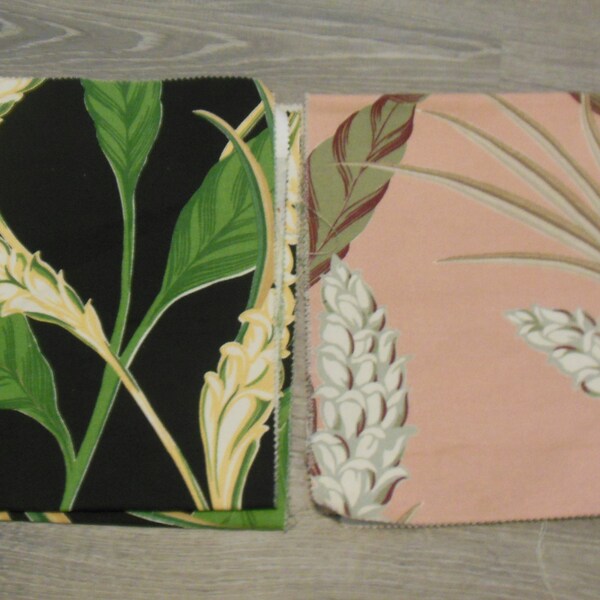 Bark Cloth Floral Sample Pair, Vintage Samples