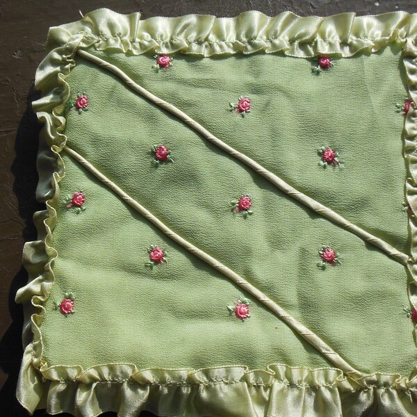 Vintage Handkerchief Holder, Mint Green Satin