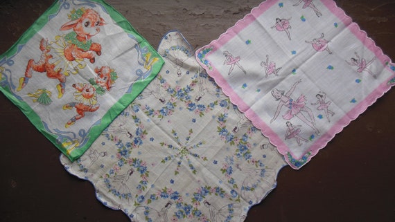 Ballerina Trio of Childs Handkerchiefs, Vintage L… - image 1