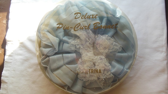 Vintage Pin Curl Bonnet, Powder Blue Hair Bonnet B