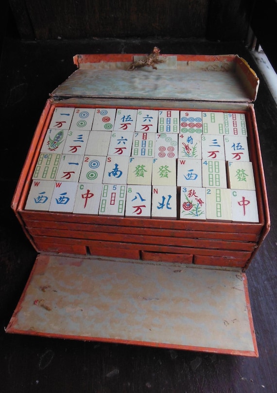 Antique Mah-jong Game In Box, Circa 1923 Milton Bradley, Wood Tiles, Instruction Booklet