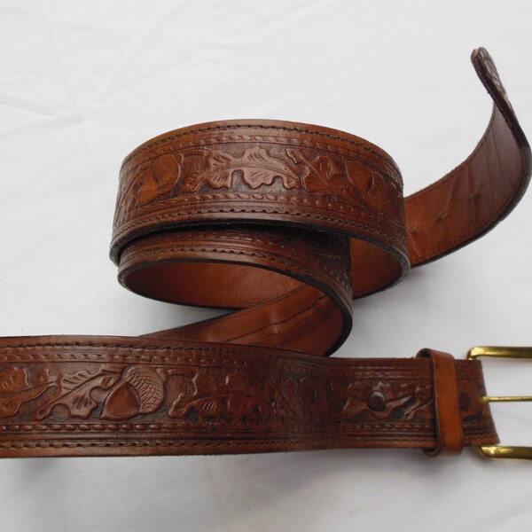 Vintage Hand Tooled Lederg&uuml;rtel, G&uuml;rtel, Acorn-Muster-G&uuml;rtel
