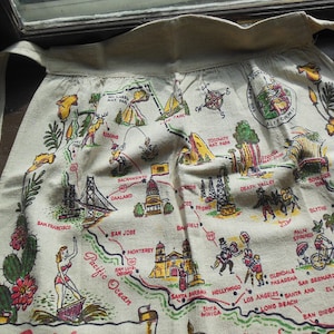 California Map Apron, Mid-Century, Surfing 1950s Girl