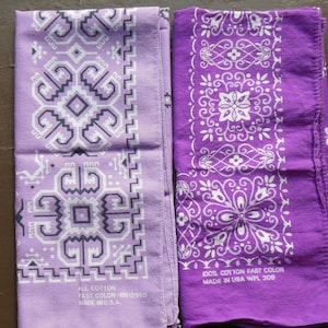 Bandana Lot of 2 Vintage, Purples All Cotton, Made in USA