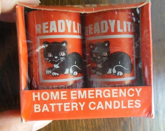 Vintage 1979 Black Cat Readylite Home Emergency Battery Candles, NOS, Packaged