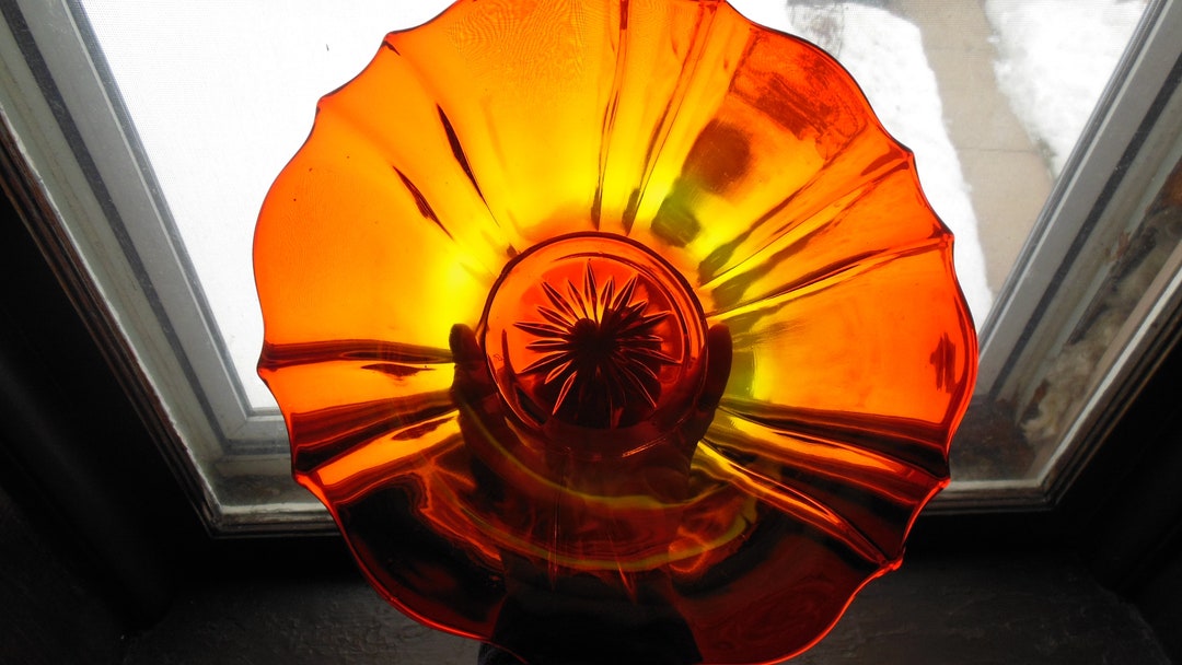 Amberina, Orange Yellow Glass Bowl, Vintage L E Glass Co Etsy