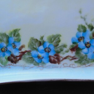 Vintage French Pin Dish, Painted Blue Floral, Small Tray