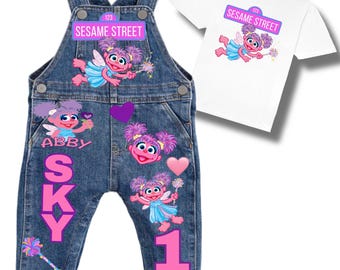 Conjunto de cumpleaños de Abby Cadabby: peto, falda y vaqueros. Conjunto de cumpleaños personalizado + camiseta de regalo.