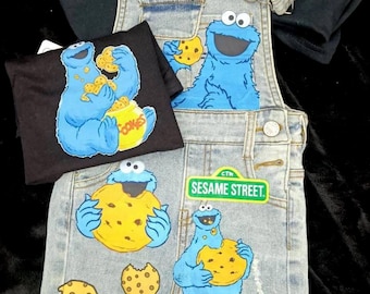 Cookie Monster Birthday Overalls | Jeans |Personalized Birthday Outfit + Free Shirt| Any Age