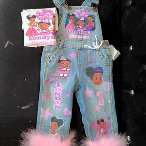 Pantalones de vestir/overoles de mezclilla personalizados de cumpleaños de Gracies Corner + camisa gratis