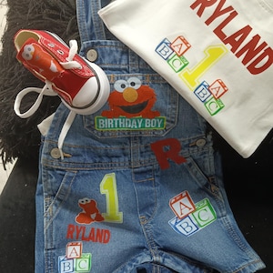 Elmo Overalls Baby Outfit 1st birthday Customized & Personalized Toddler Clothes for Birthday, Photoshoots FREE SHIRT included