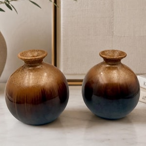 Zestaw wazonów Vintage Studio Pottery | 2 pasujące brązowe wazony z ceramiki artystycznej z krystalicznym szkliwem | 5 cali
