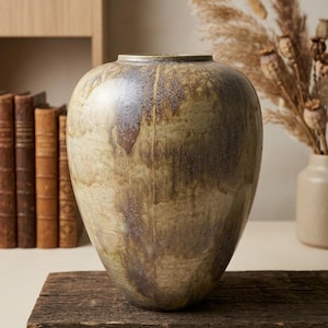 Grand vase en poterie d'art belge des années 30 signé Roger Guerin, modèle 773