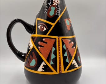 Jarra de cerámica artística Billie Studio – Jarra geométrica abstracta de 26,7 cm (10,5 pulgadas), estilo art déco posmoderno