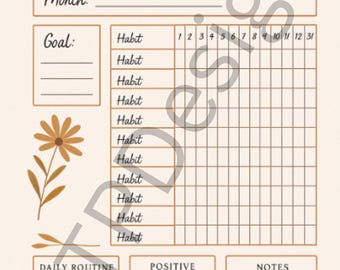 habit tracker printable, digital habit tracker, self care tracker, printable goal tracker, minimalist pdf tracker, daily routine log